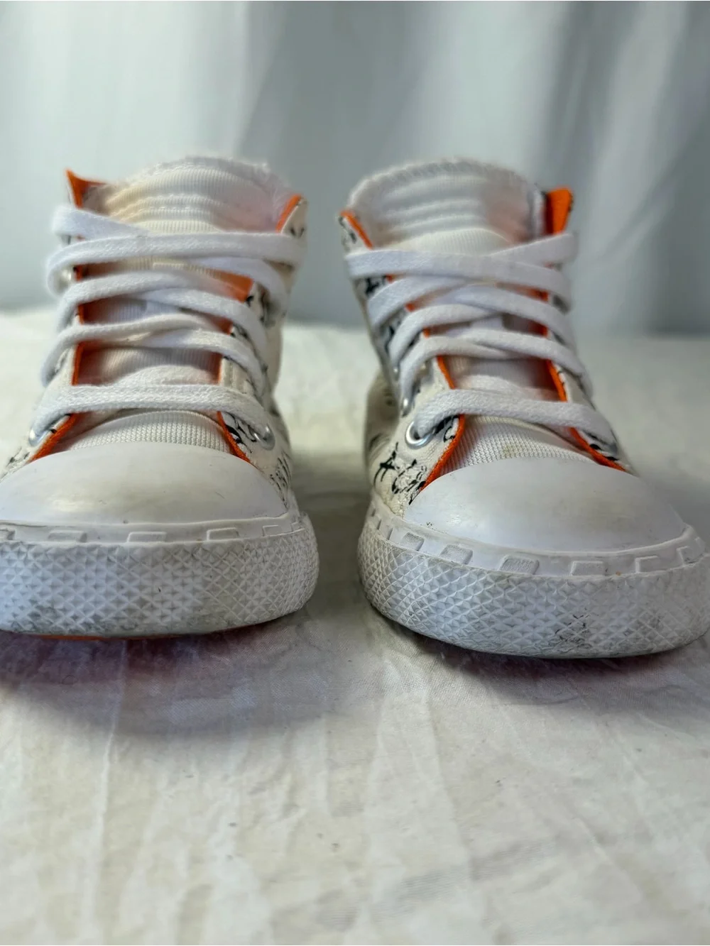Converse High-Top Toddler sz 8 White & Orange Sneakers - 'Not a Chuck' Graphic